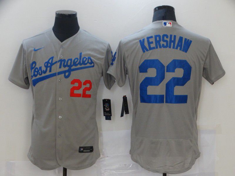 Men Los Angeles Dodgers 22 Kershaw Grey Elite 2021 Nike MLB Jerseys